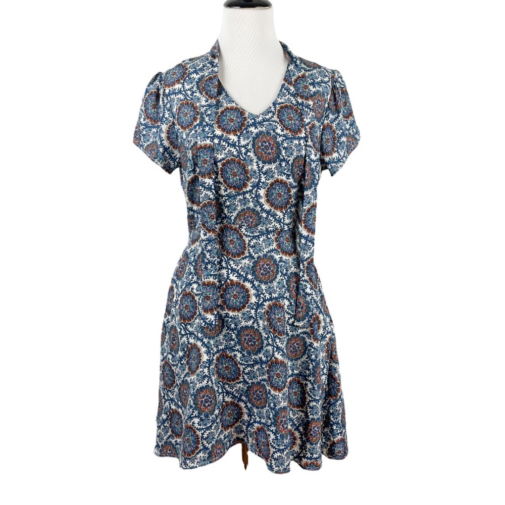 BP Nordstrom Womens Floral Neck Tie Dress Short Sleeve Size XS